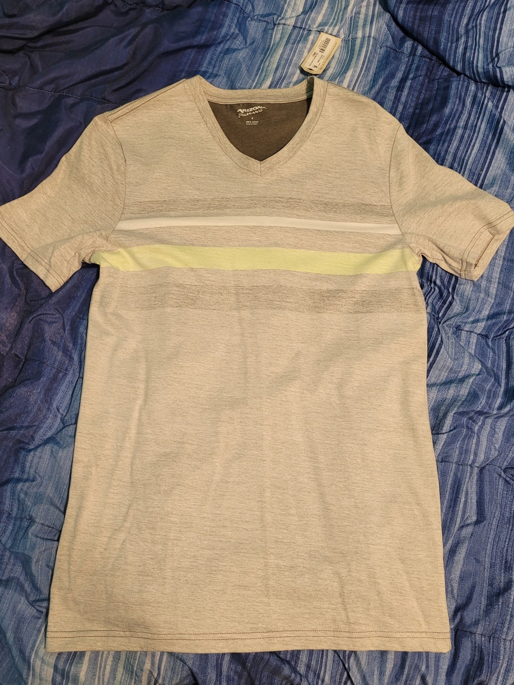 Arizona Jean Company Light Gray V-Neck Tee with Yellow Stripe